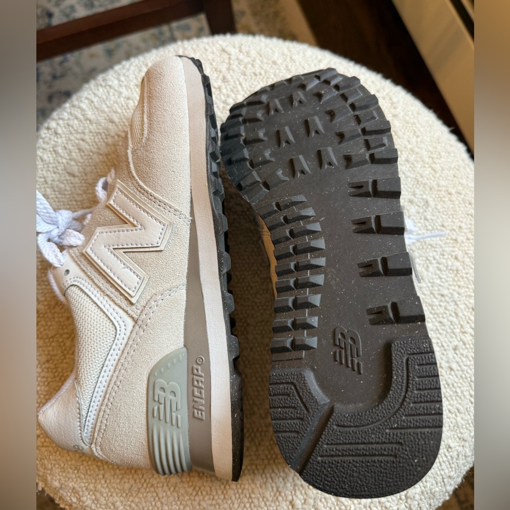 New Balance 574 Cream and Gray Sneakers